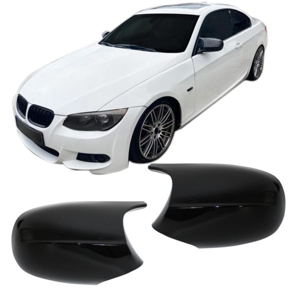 Spejlcover sæt i blank sort til BMW E90 3 series LCI