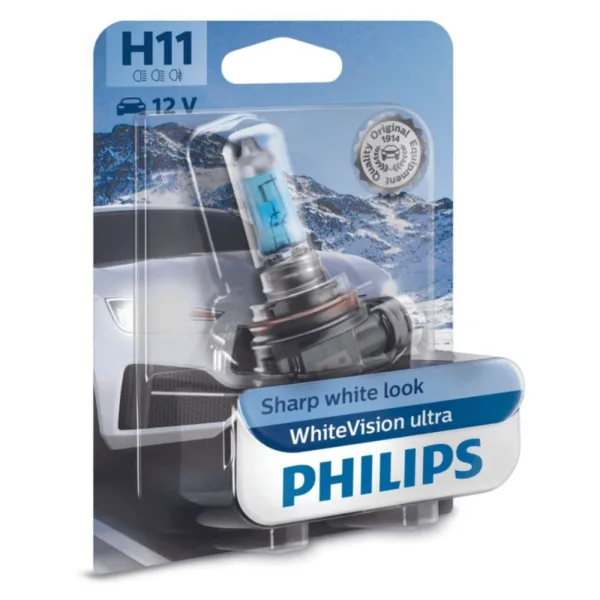 Philips H11 WhiteVision Ultra pærer med Xenon effekt & +60% mere lys 1 stk Philips WhiteVision Ultra +60% mere lys