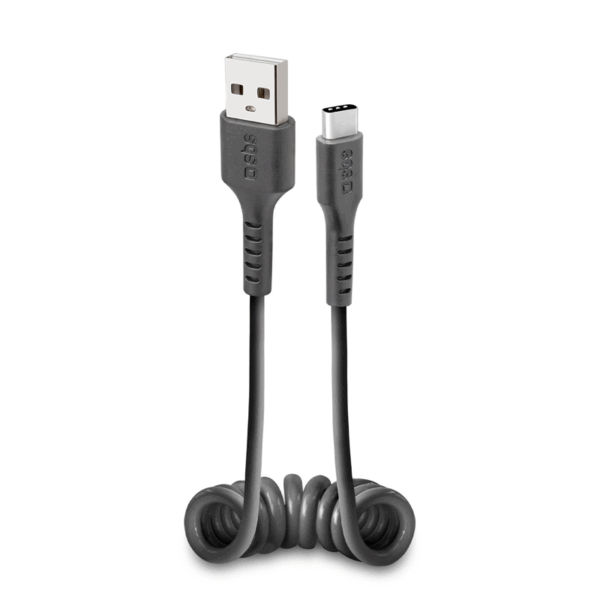 SBS data- og opladning spiralkabel USB 2.0 - USB C. 17-50 cm - Sort Indvendig tilbehør > Mobil tilbehør